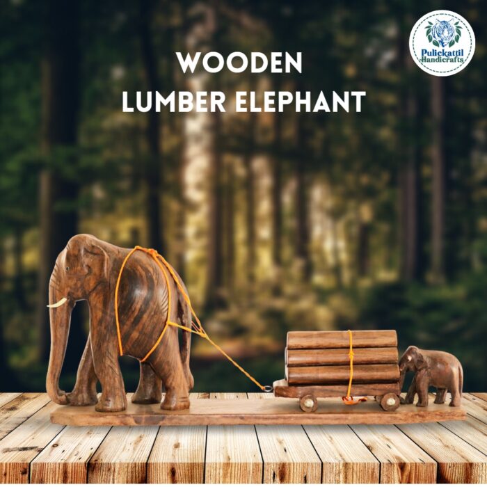 Handcrafted Wooden Elephant with Log Cart | Traditional Wood Carving Set