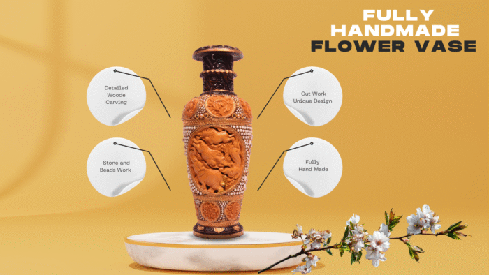 Handcrafted Decorative Wooden Vase with Beaded Work | 14 Inch Height | – Antique Finish (Multicolor) - Image 2