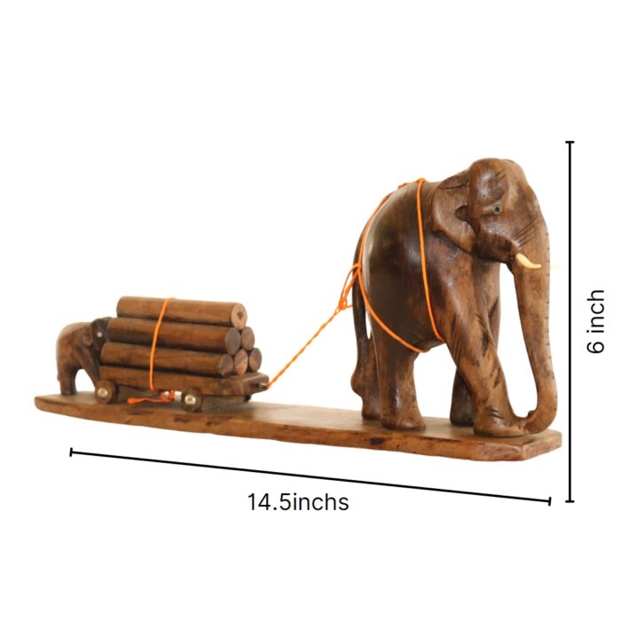Handcrafted Wooden Elephant with Log Cart | Traditional Wood Carving Set - Image 2