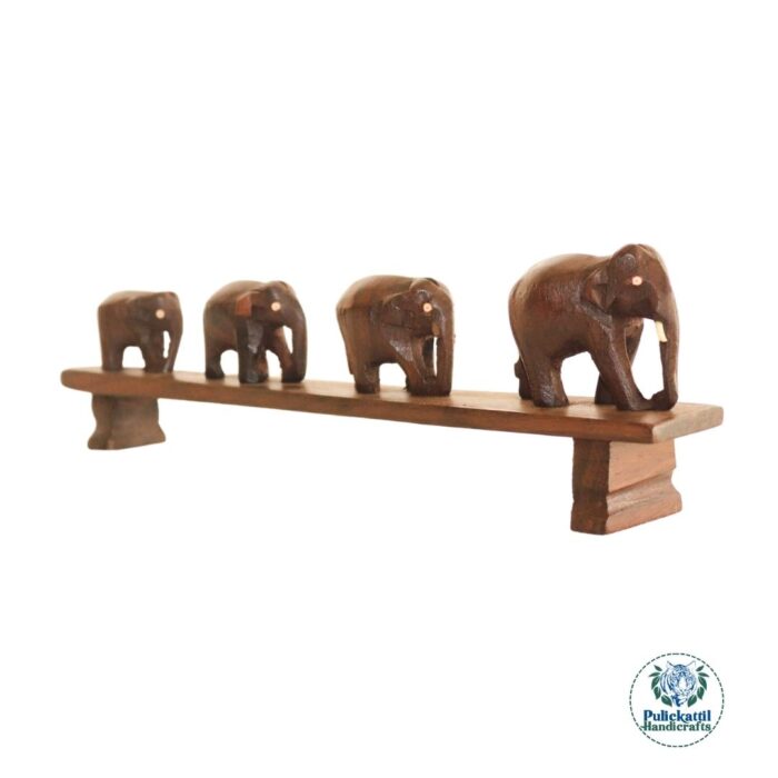Wooden Elephant Family on Stand - Image 3