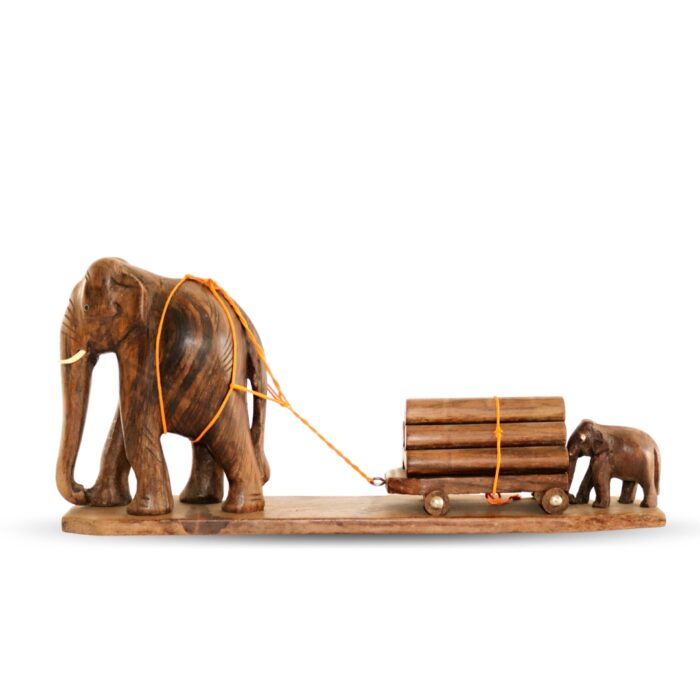 Handcrafted Wooden Elephant with Log Cart | Traditional Wood Carving Set - Image 3