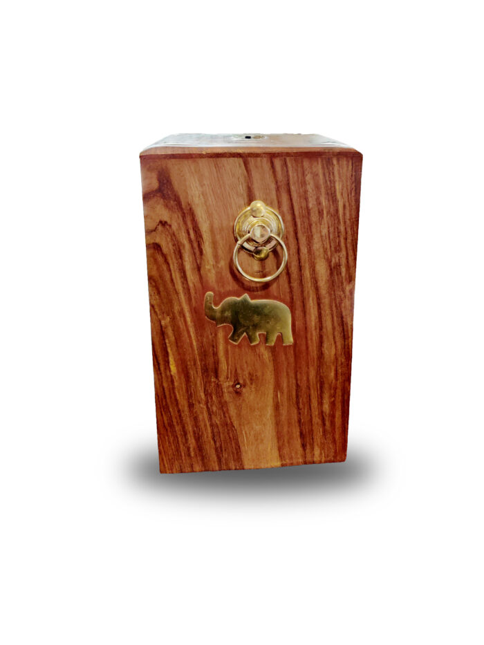 Handcrafted Wooden Money Bank with Brass Elephant Inlay | 6.5 inch Height | Piggy Bank for Kids & Adults (Natural Finish) - Image 2
