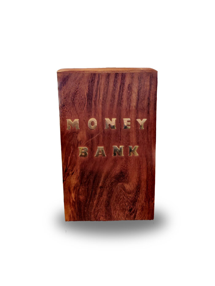Handcrafted Wooden Money Bank with Brass Elephant Inlay | 6.5 inch Height | Piggy Bank for Kids & Adults (Natural Finish) - Image 3