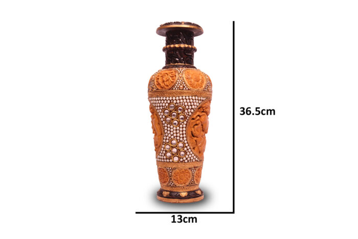 Handcrafted Decorative Wooden Vase with Beaded Work | 14 Inch Height | – Antique Finish (Multicolor) - Image 3