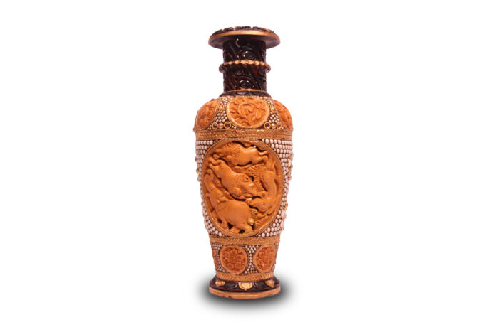 Handcrafted Decorative Wooden Vase with Beaded Work | 14 Inch Height | – Antique Finish (Multicolor)