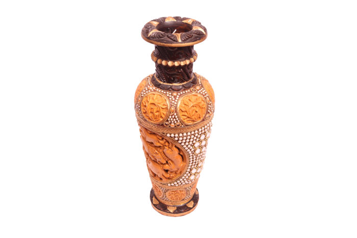 Handcrafted Decorative Wooden Vase with Beaded Work | 14 Inch Height | – Antique Finish (Multicolor) - Image 5